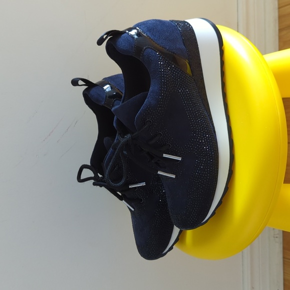 35 EVY ALMOND TOE PLATFORM EMBELLISHED SNEAKER IN NAVY FAUX SUEDE - Picture 3 of 13